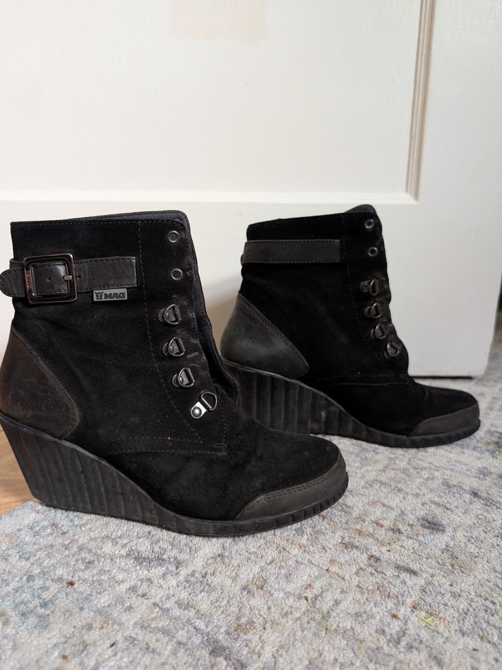 Black Wedge Ankle Boots with Buckle Detail by Ag Adriano Goldschmied